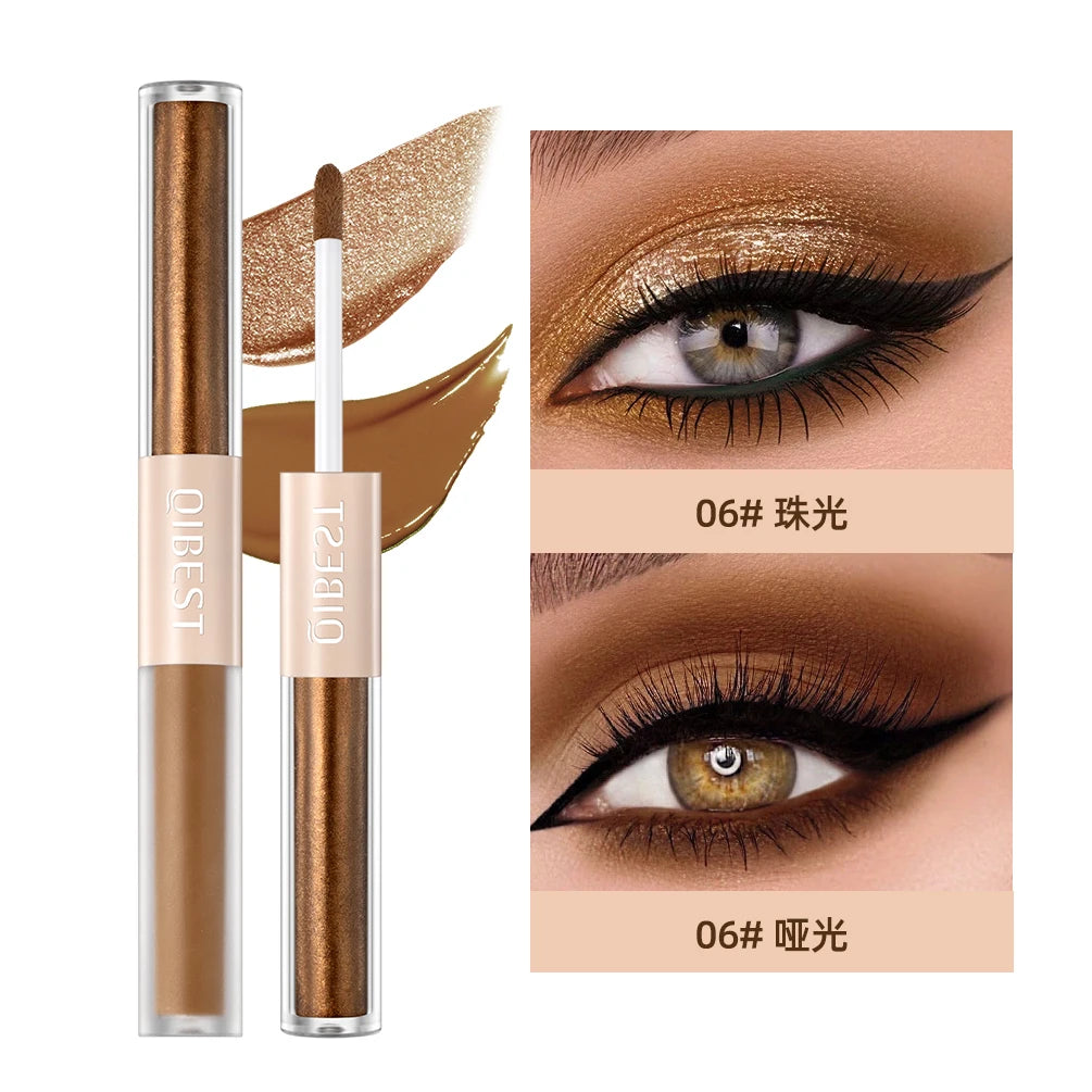 QIBEST Double-head Glitter Liquid Eyeshadow Contour Blush Pigment Silkworm Shimmer Matte Natural Cheek Shadow Cream Eyes Makeup