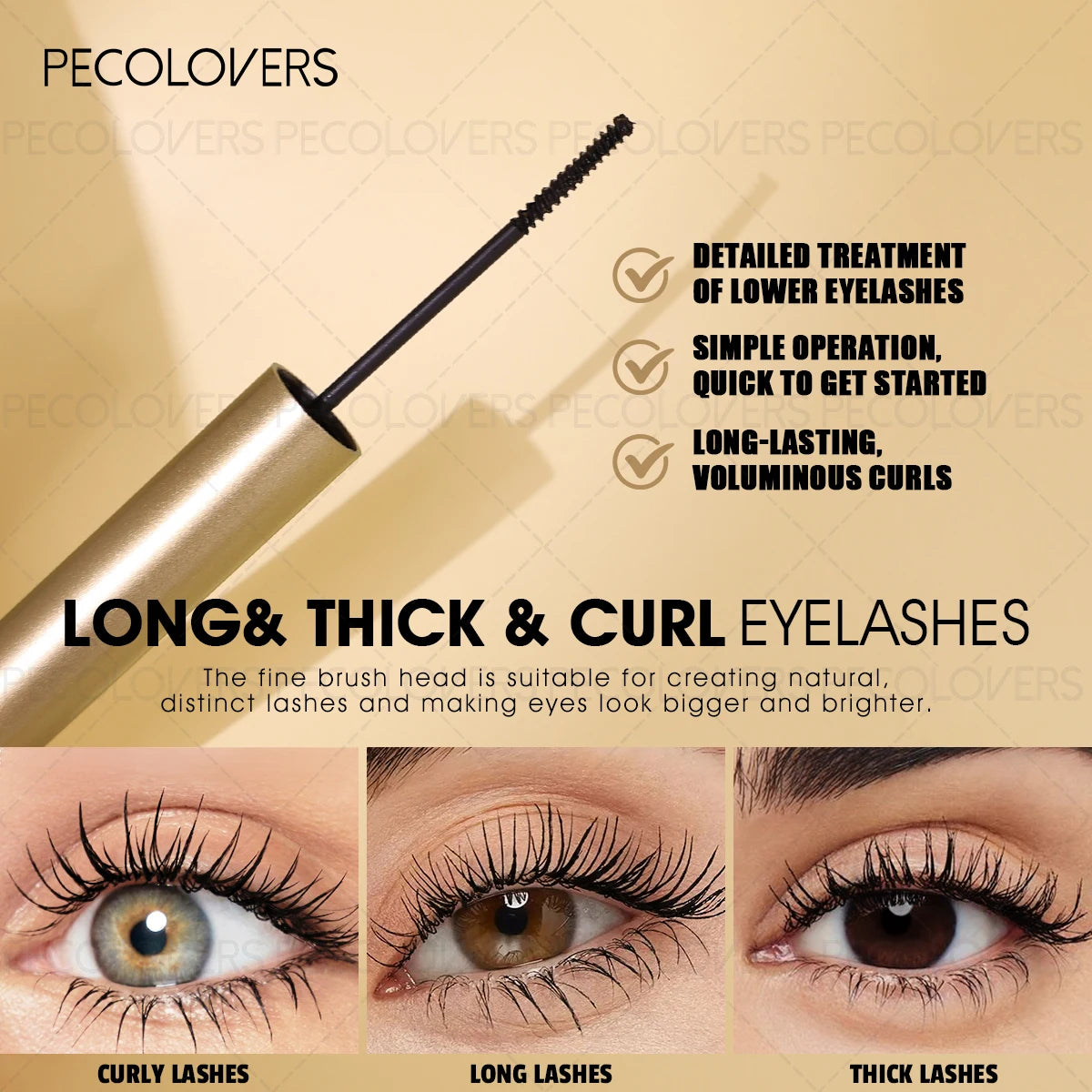4D Silk Fiber Mascara, Waterproof Lengthening Curling, Waterproof Clump-free Long-lasing, with Thin Brush, Beginner-Friendly