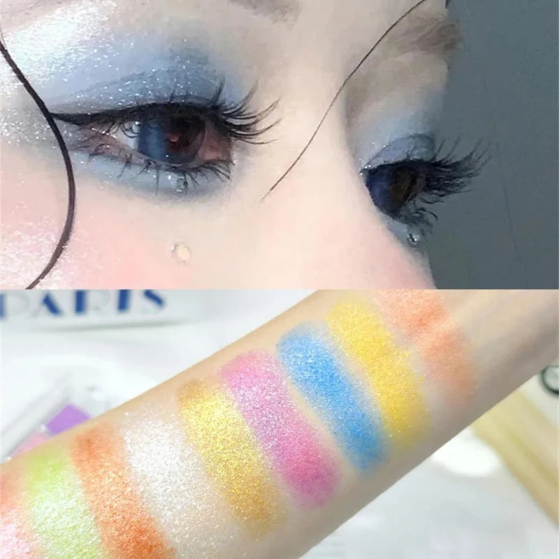 9-Color Chameleon Eyeshadow Makeup Palette Multi-Chrome Fluorescent Metallic Shiny Eye Shadow Easy-To-Apply Highgloss Powder