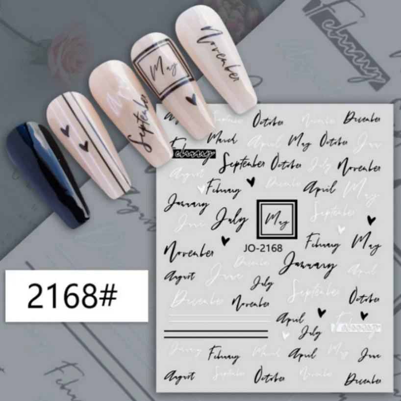 1PCS Laser Love Letter Nail Sticker Nail Art Decoration Flower Star supplies Decals Press On Nails Stickers Parts