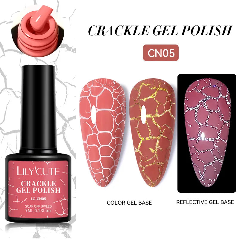 LILYCUTE 7ml Crackle Gel Nail Polish Cracking Nail Gel Quick Dry Nail Art Varnishes Hybrid Semi Permanent Soak Off Base Top Coat