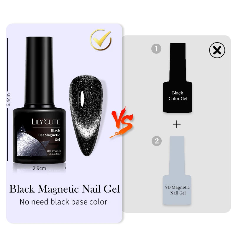 LILYCUTE 7ml 9D Black Crystal Cat Magnetic Gel Nail Polish Laser Silver Glitter Semi Permanent Manicure For Nail Art Gel Varnish