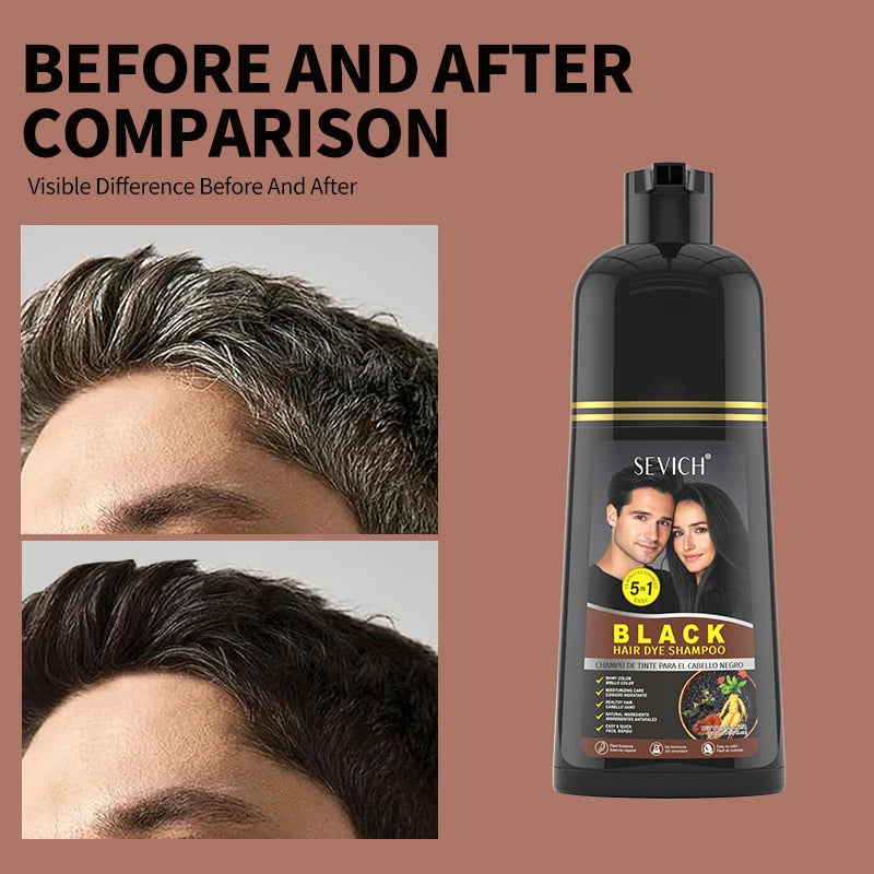 500ml Black Dyed Shampoo Instant Dye Covers Natural Gray Hair Shampoo Black Hair Dye Herbal Ginseng Ginger White Hair Dyed Black