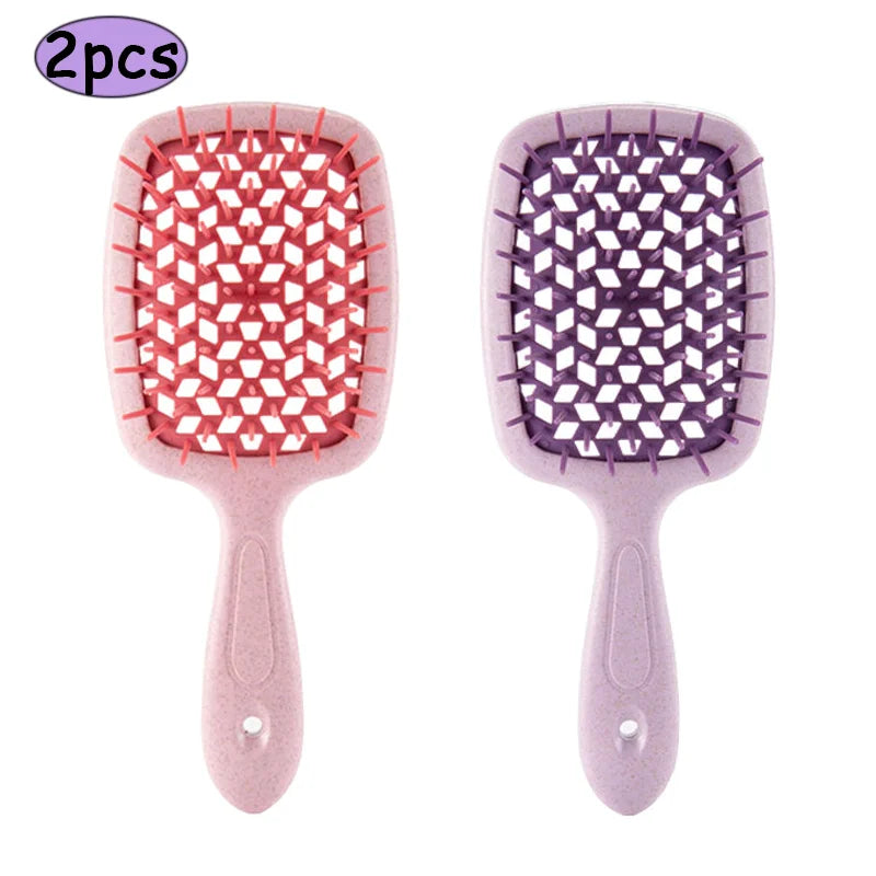 2pcs Professional Comb Detangling Hair Brush Scalp Massage Anti-static Comb Hollow Out Hairbrush for Wet Dry Barber Hair Styling
