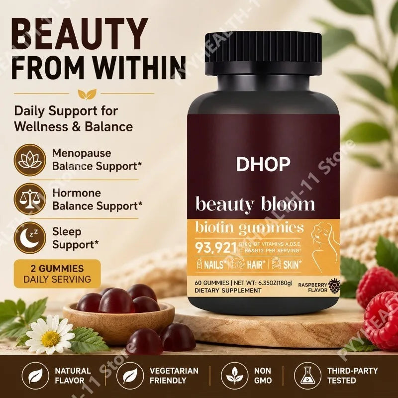 Biotin Gummies Daily Beauty Supplement Hair Skin Nails Support Multivitamin with Vitamins C D E B Complex 60 Count