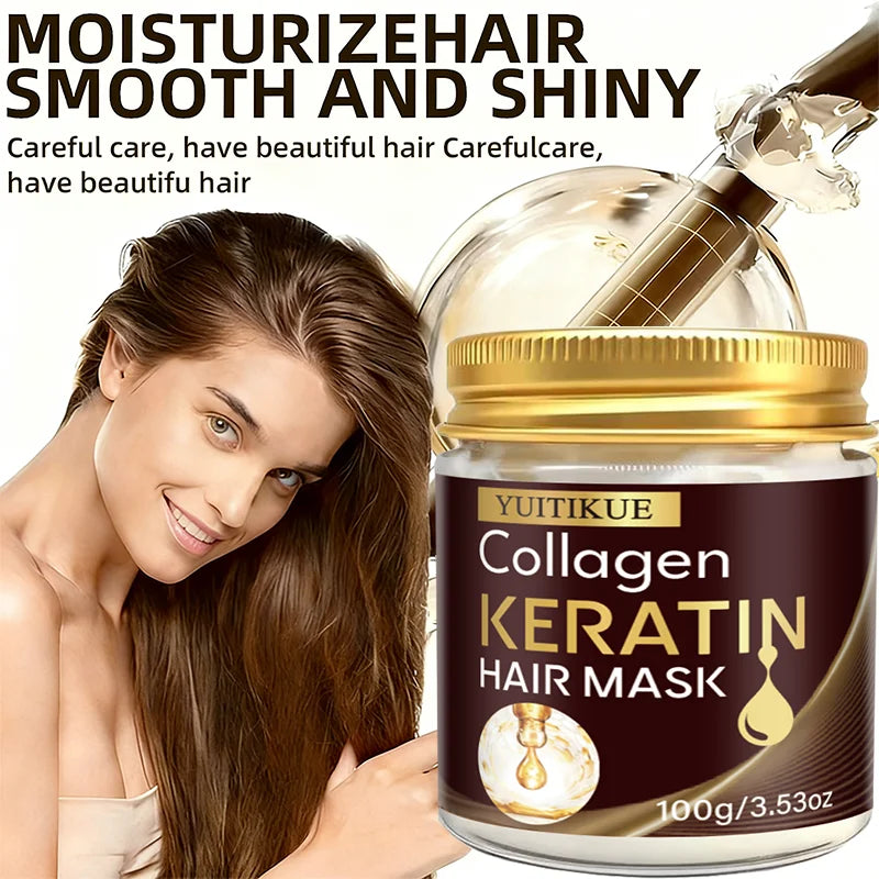 YUITIKUE100g Collagen Keratin Hair Mask, Deep Repair & Nourishing Care for Dry Damaged Hair, Smoothing & Frizz Control Treatment