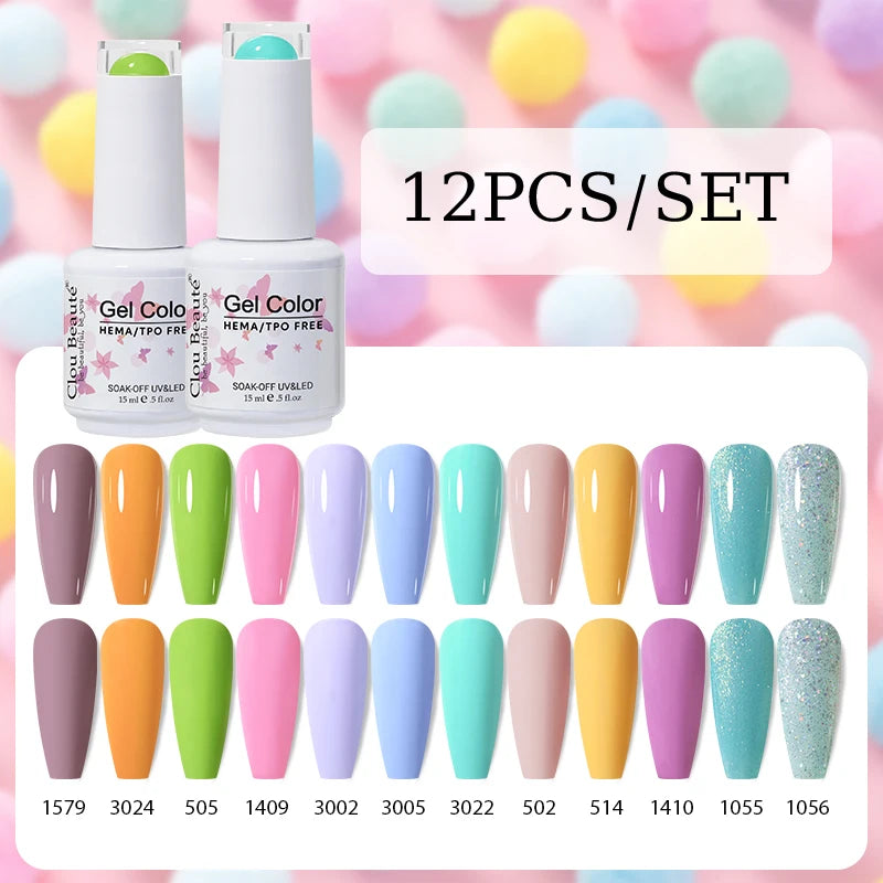 Clou Beaute 12pcs Gel Nail Polish Manicure Set Color 15ml White Glass Bottle Nail Art Kit Vernis Semi Permanent Nail Art Varnish