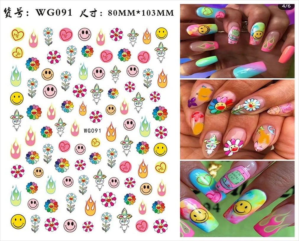 3D Yellow Smile Nlail Art Stickers Nail Decals for Nails Smile Face Manicure Japanese Design DIY Cute Nail Decals Accessories