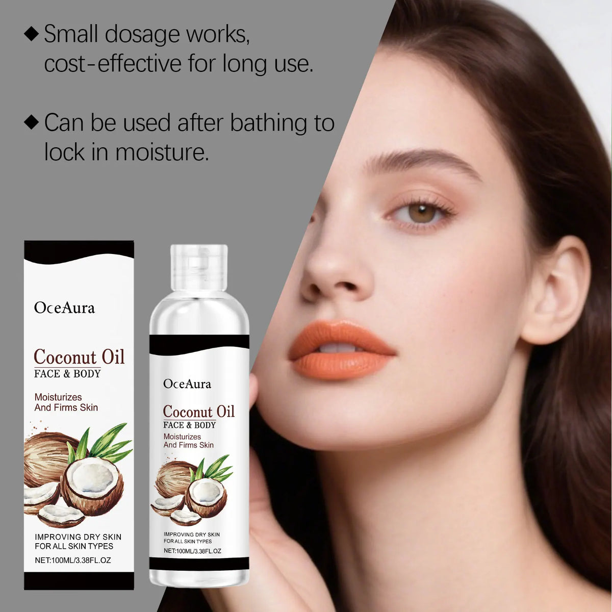 Coconut Oil for Skin & Body 100ml Natural Moisturizing Dry Oil Nourishing & Hydrating Tropical Scent Non Greasy Fast Absorbing