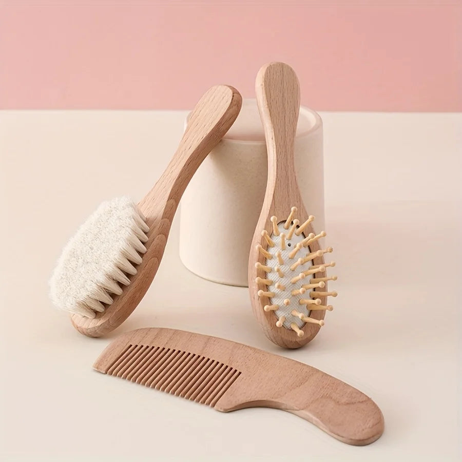 4/6pcs baby care set - Newborn scalp cleaning soft brush, beechwood bath massage comb, air cushion comb, nail clipper, cutter