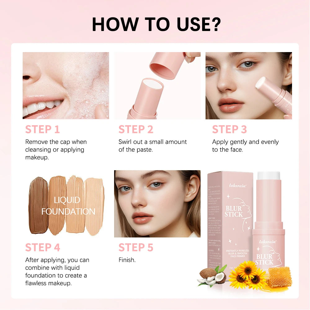 Lakerain Blur Stick Invisible Pore Base Stick Long Lasting Makeup Primer Stick Hydrate Covering Pores Oil Control Primer Stick