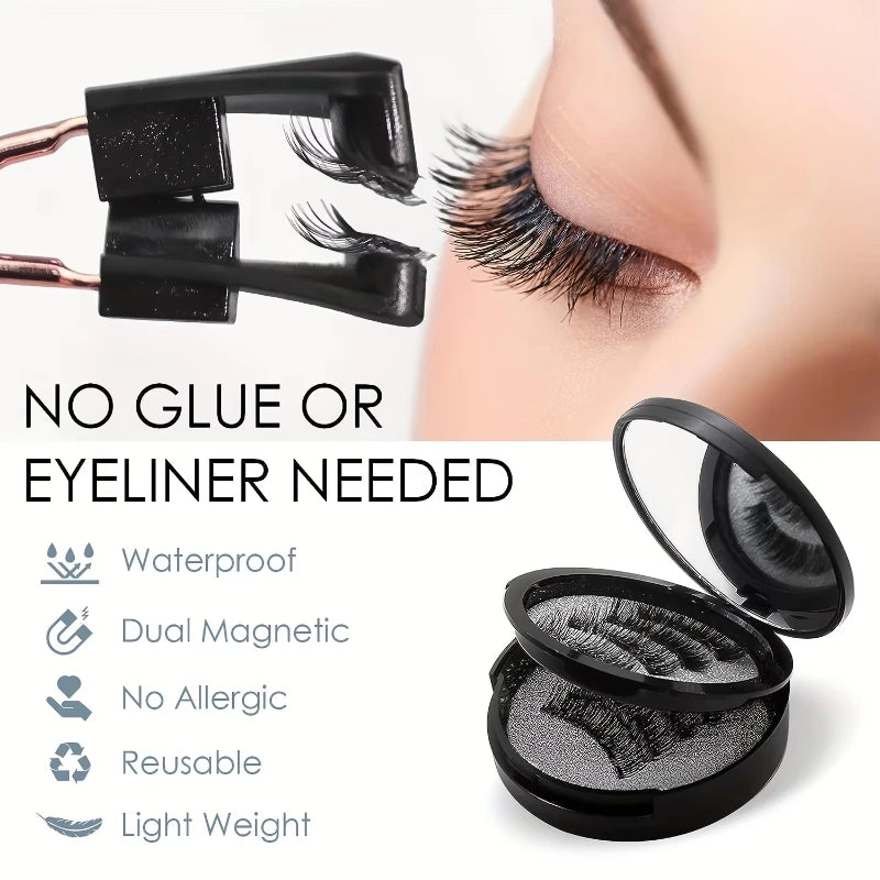 8pcs Magnetic False Eyelashes,No Glue Required with Tweezers,Reusable Double Magnetic False Eyelashes Makeup for Party Daily Use