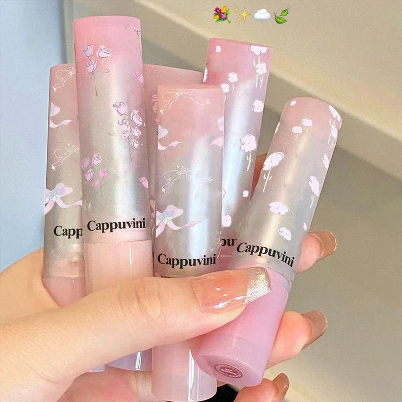 Floral Mirror Glass Solid Lip Gloss Water Light Round Tube Lipstick Clear Oil Jelly Lip Glaze Natural Nude Moisturizing Lip Tint