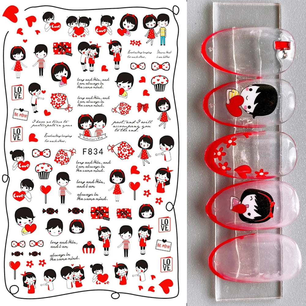 1PCS Black White Love Nail Stickers Letter Nail Design Flower Print Supplies Nail Art Decals Suitable For Women's Manicure