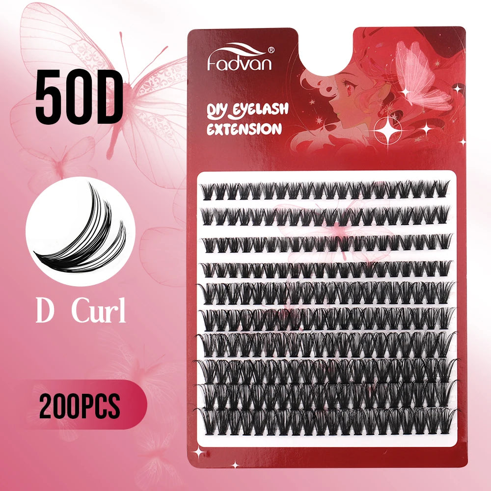 Fadvan 60P/80P DIY Eyelash Extension Kit Individual Lashes Cluster D Curl Mix Lash Clusters with Bond and Seal Lash Extensions