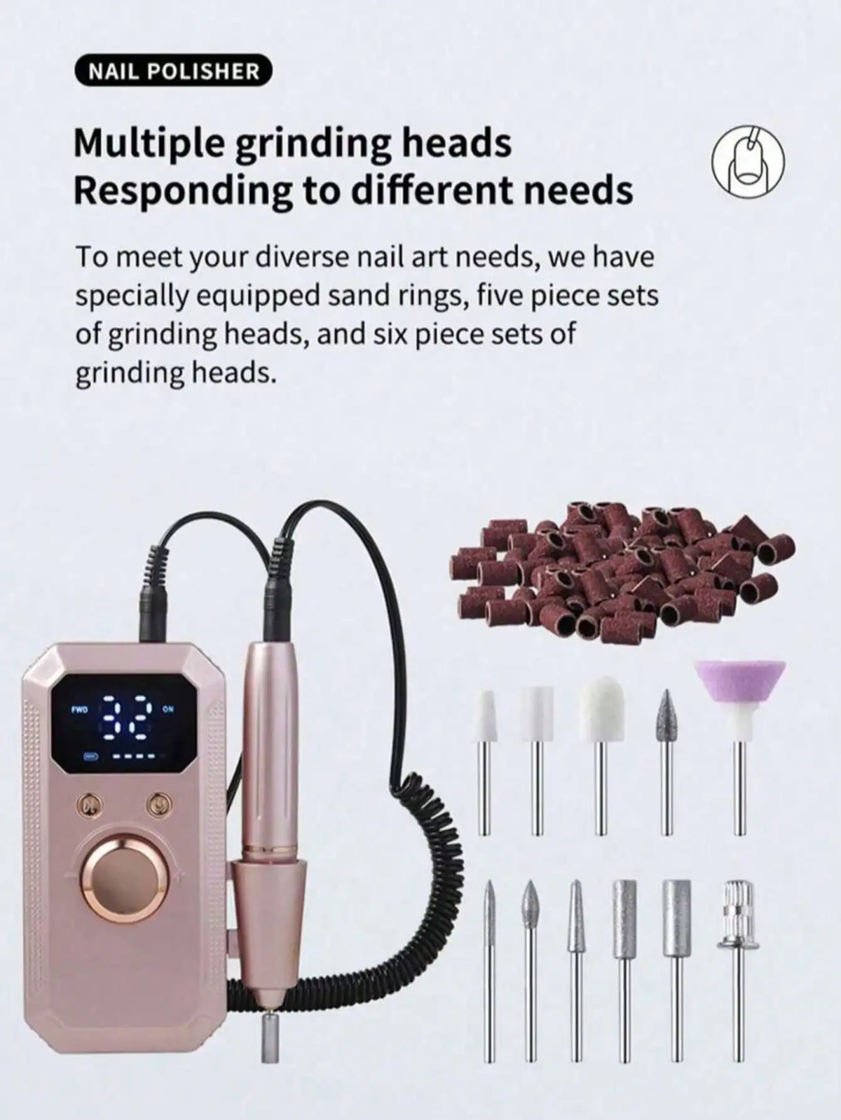 20,000RPM Rechargeable Electric Nail Drill, Portable Nail File Machine For Acrylic, Gel Nails Polishing, With 11 Sanding Bits And 20 Sanding Bands, Suitable For Beginners And Professionals, Professional Tool Manicure Set, Gre