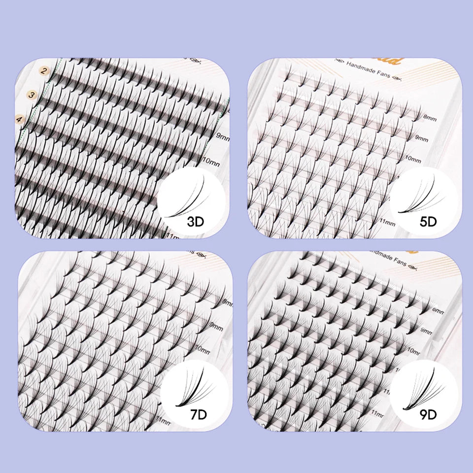 AGUUD 3D/5D/7D/9D Wispy Premade Fans Lash Extension Pointy Base Promade Spike Fans Cluster Eyelash Russian Volume Lash Extension