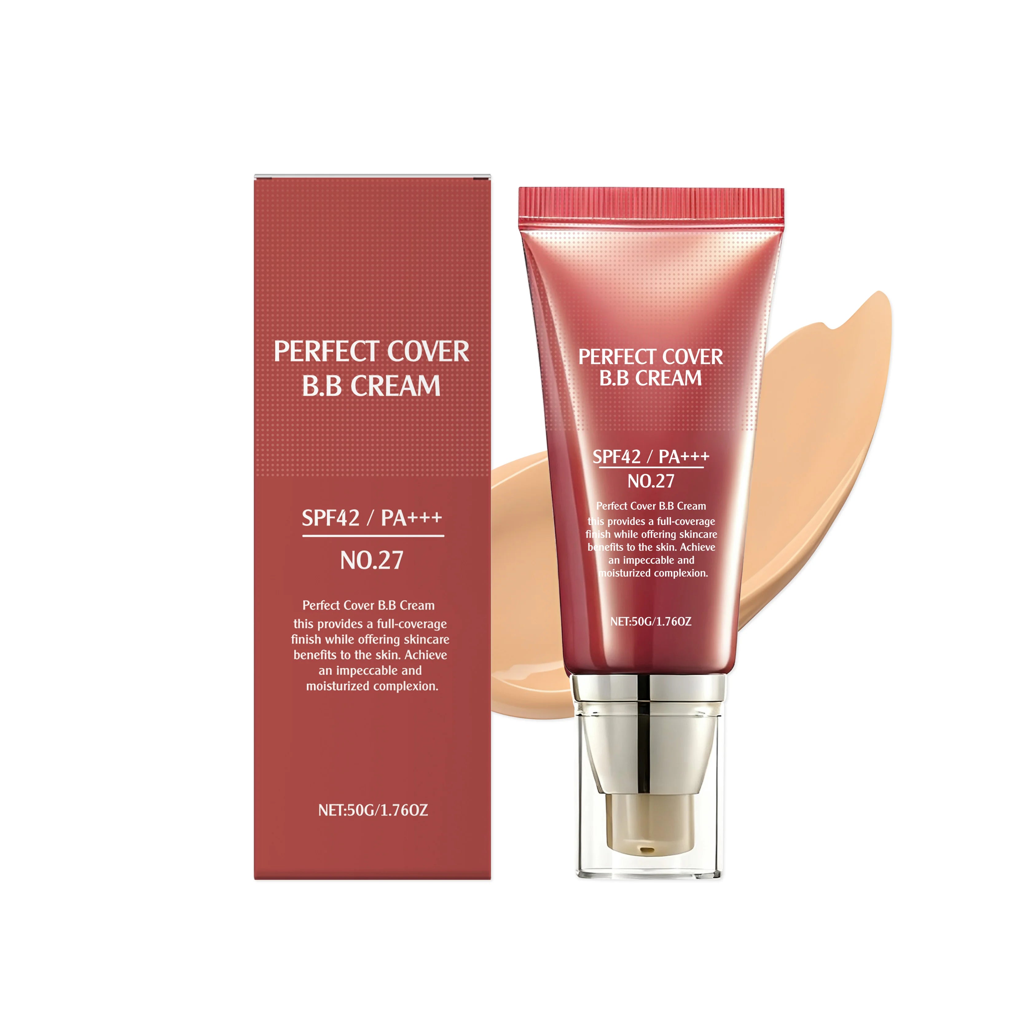 BB Cream SPF 42 PA +++ Tinted Moisturizer for Face Full Coverage Concealer Liquid Foundation Makeup for Dark Circles Fine Lines