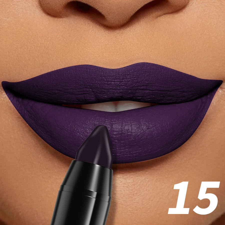 15-Color Velvet Matte Lipstick Pencil Waterproof  Red Brown Pink Long Lasting Lip Stick Korean Makeup Lip Tint Cosmetic Lipgloss