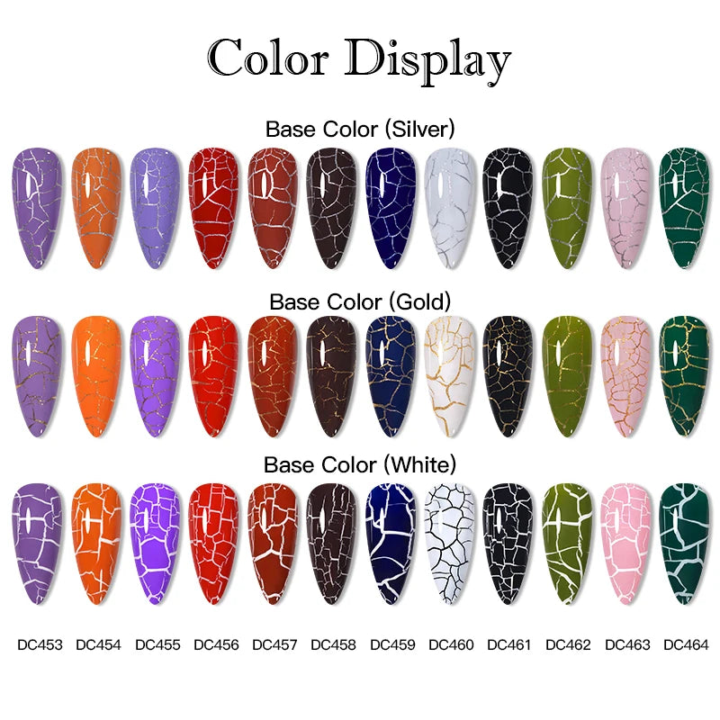 6pcs Crackle Gel Nail Polish Set Cracking Nail Lacquer Quick Dry Nail Art Varnish Semi Permanent Soak Off UV Gel Nail Supplies