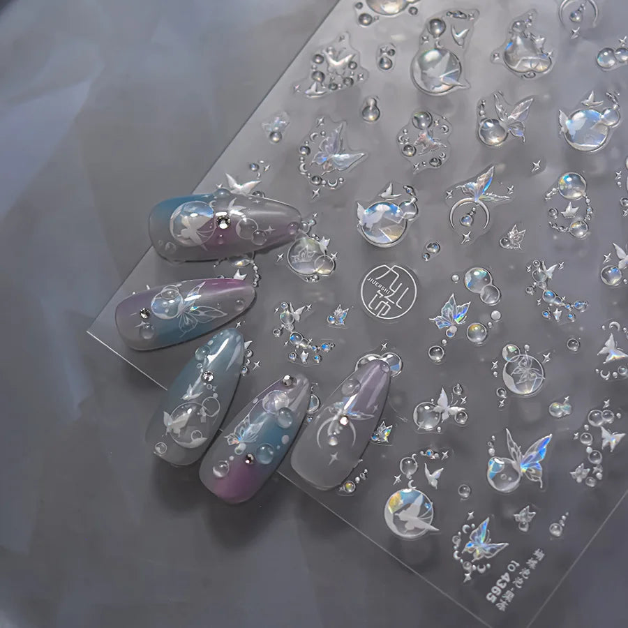 Shiny Blowing Bubble Nail Decorations Stickers 5D Shell Light Love Cat Bubble TransferSlider Sticker DIY Summer Manicure Decals