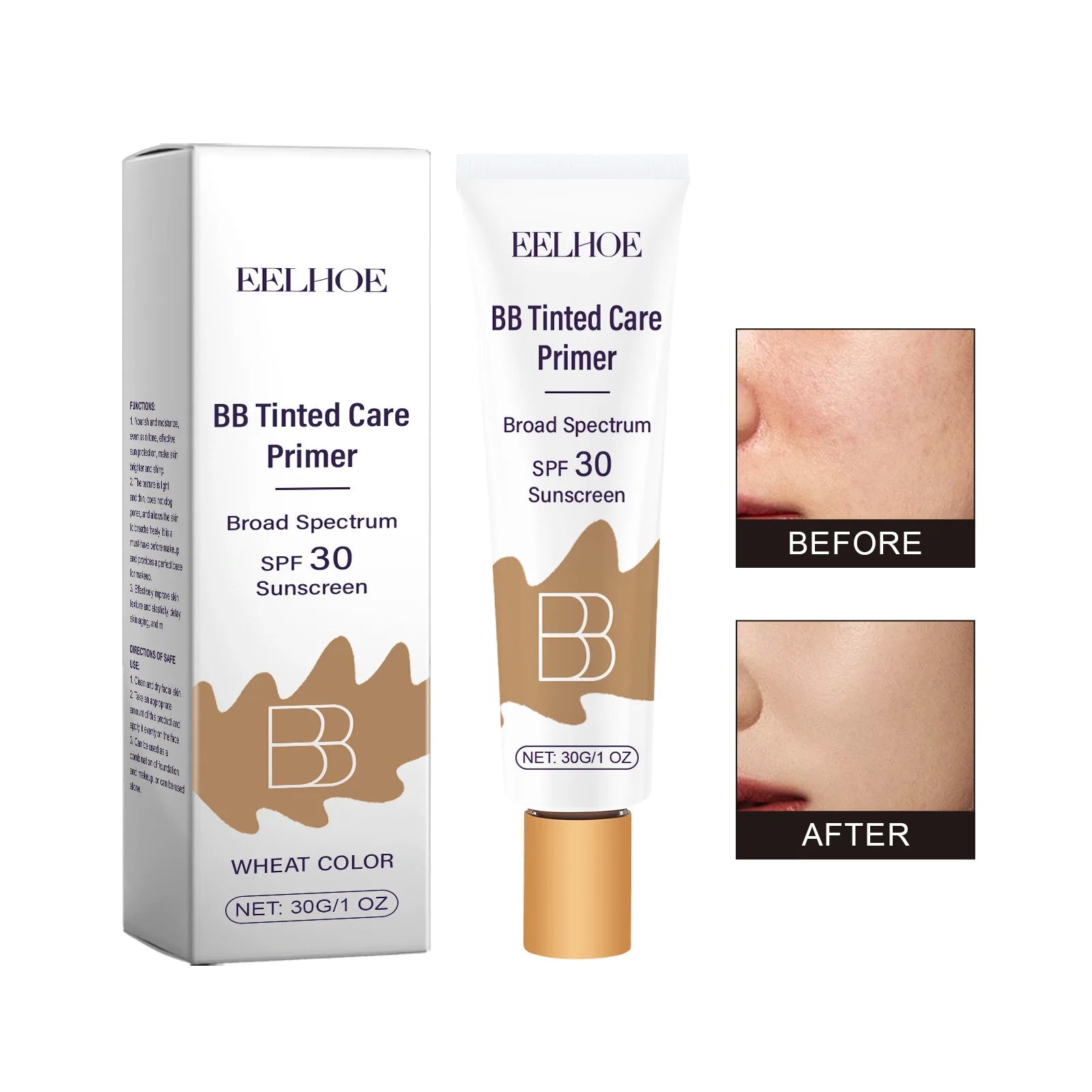 EELHOE BB Cream Makeup Foundation Full Coverage Concealer Waterproof Sunscreen Spf 30 Skin Glow Products Brightening Face Primer