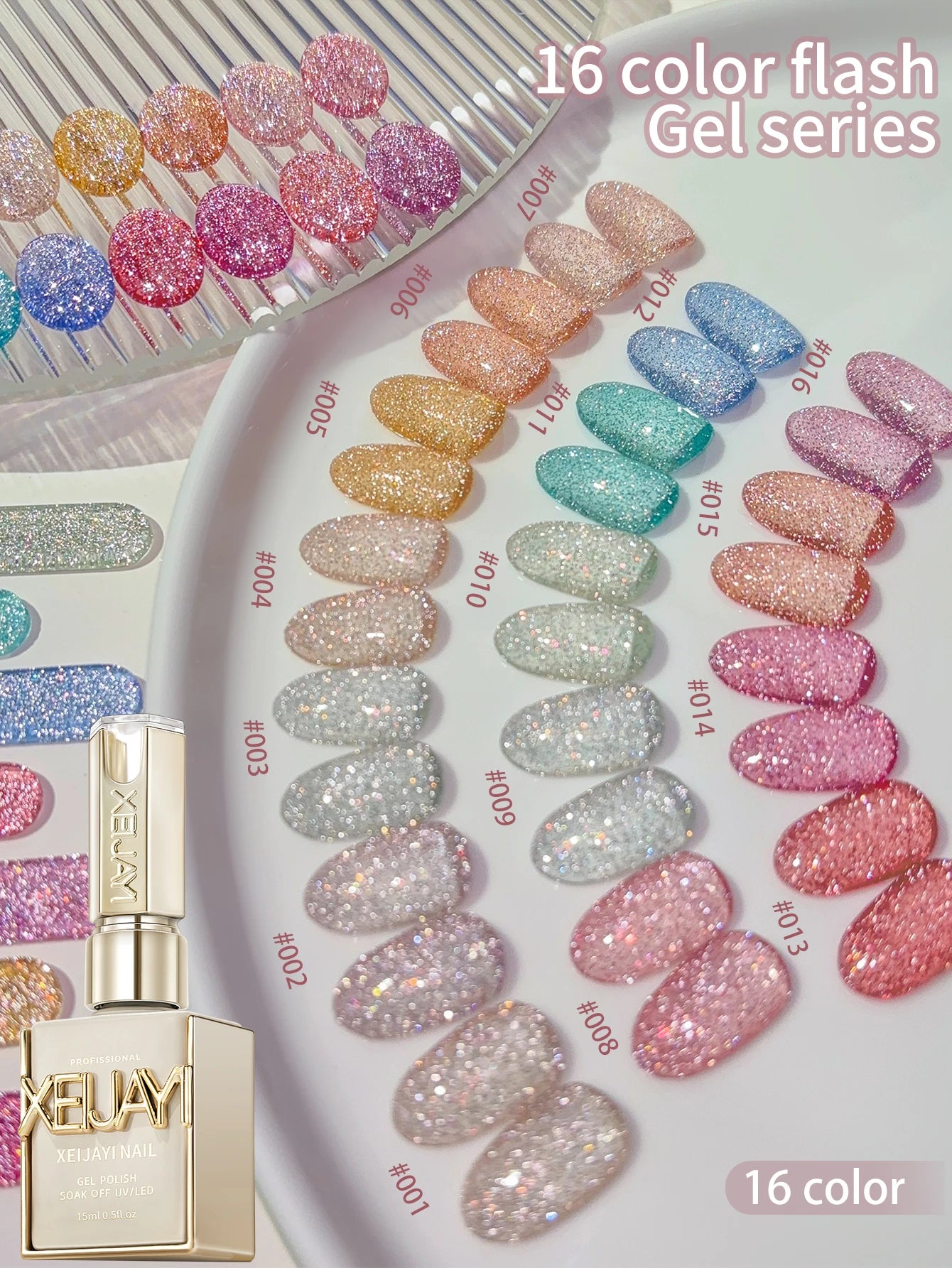 XEIJAYI 16Pcs 15ml Gel Nail Polish Set,UV LED Soaking Nail Gel, Semi-Permanent, DIY Salon Quality Nail Art Gel For Spring