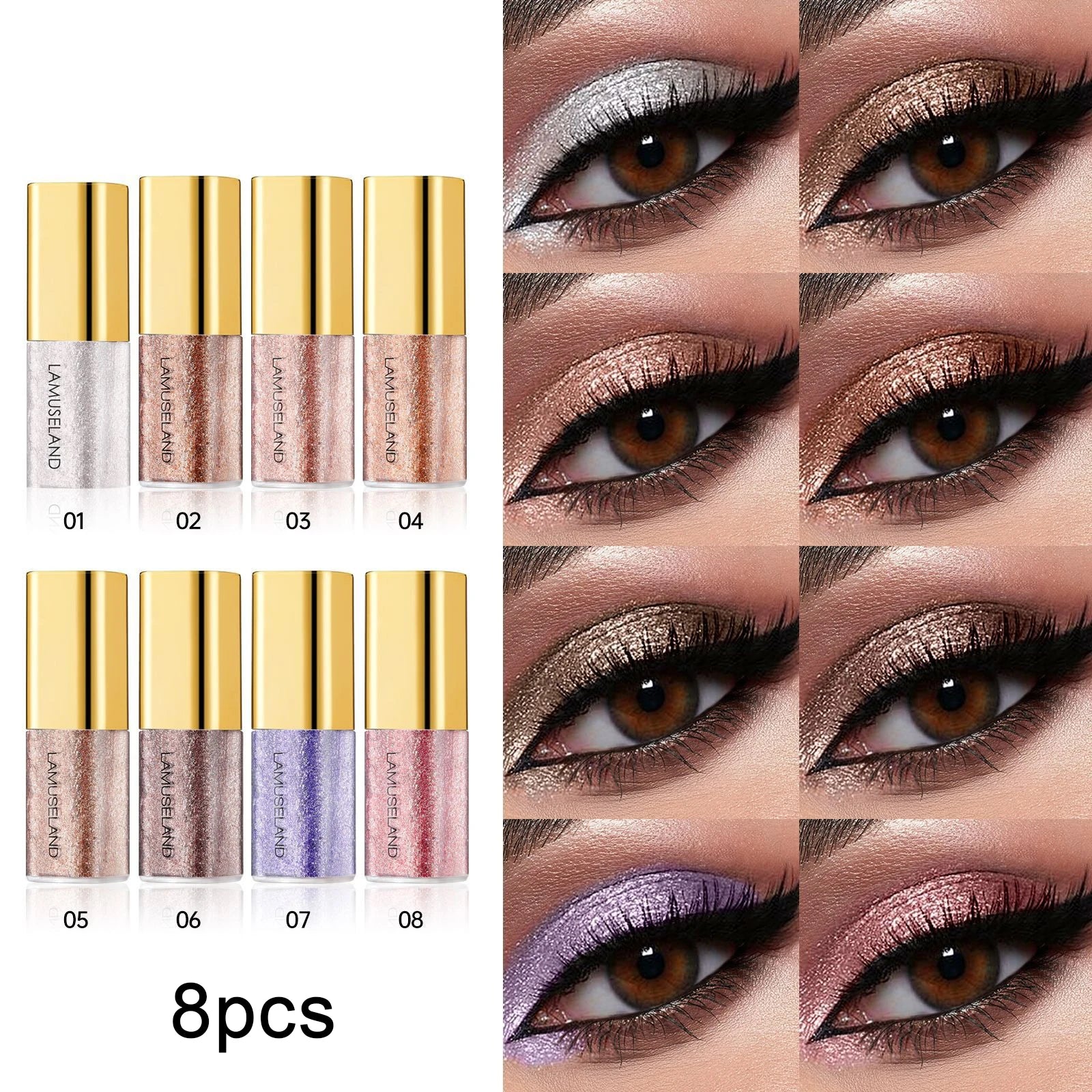 Pearly Liquid Eyeshadow Makeup Waterproof Shimmer Glitter Eye Shadow Highlighter Lasting Eye Tint for Daily Natural Smokey Look
