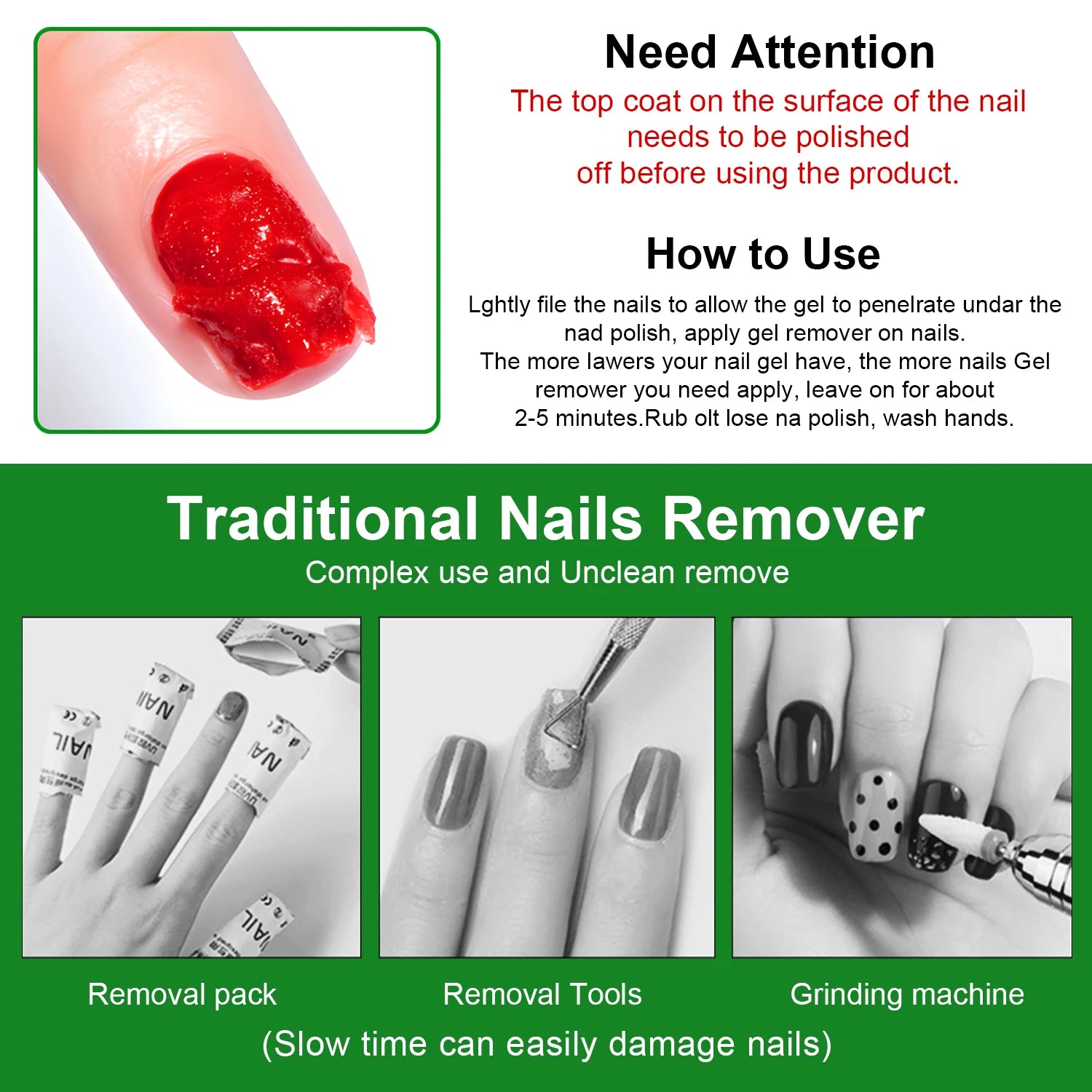 3pcs Set Gel Nail Polish Remover,Quickly & Easily Removes Uv Gel Polishes Within 2-3 Minutes,No Need To Soak Or Wrap Nails