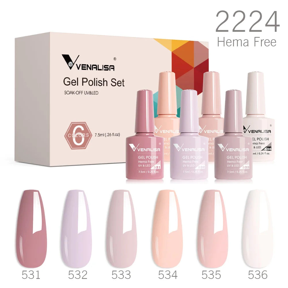 6pcs Venalisa Construction Gel Kit Stronger Jelly Color Reinforce Natural Nail Varnish Rubber Base Color Series Nude Collection
