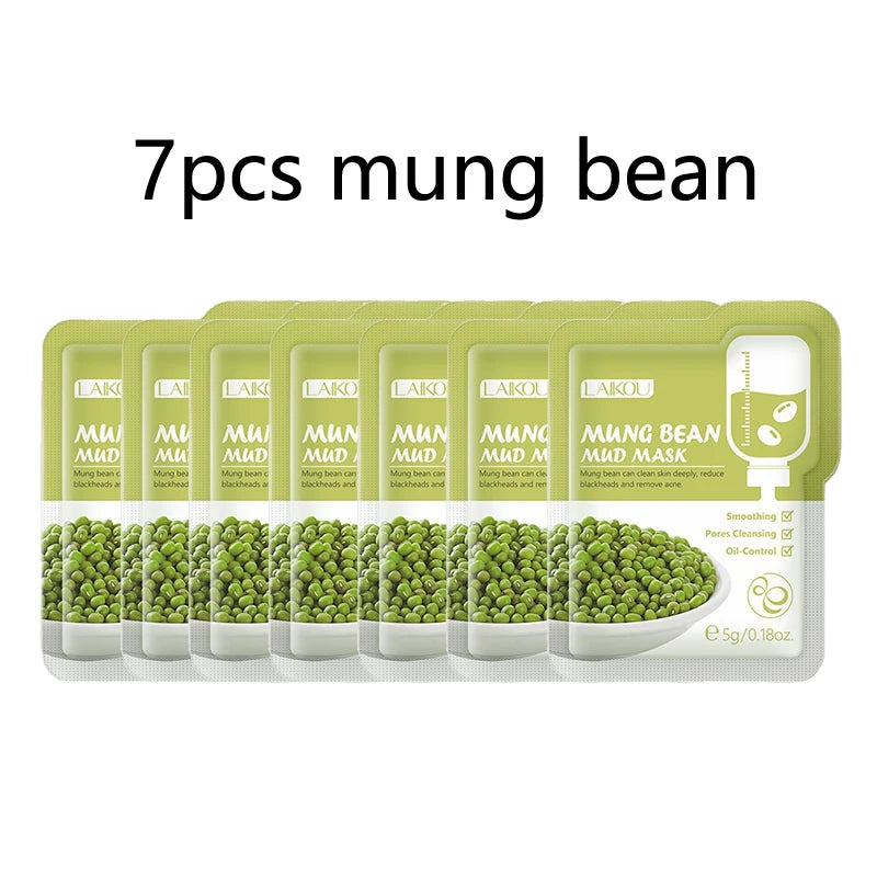LAIKOU 7pcs Matcha Green Clay Mud Face Mask Night Facial Packs Dark Circle Moisturize Mask for Facecare