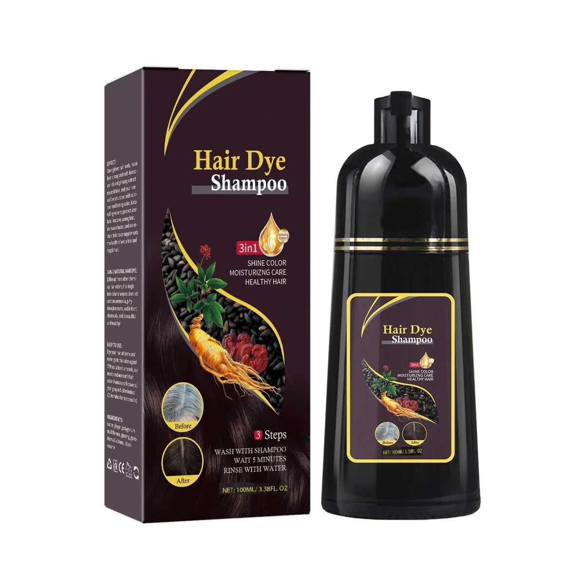 Nova Hair Dyeing 3-in-1 Hair Care Shampoo Natural Fast White Hair Dyed Black Hair Dye Lasting Convenience Men Women Hair Care