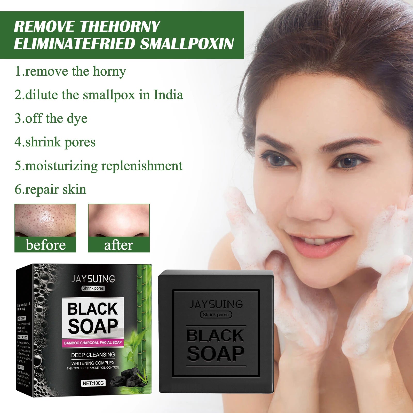 Men's Bamboo Charcoal Facial Cleanser Gentle No--irritate Oil Control Blackheads Exfoliating Removal Cleansing Handmade Soap