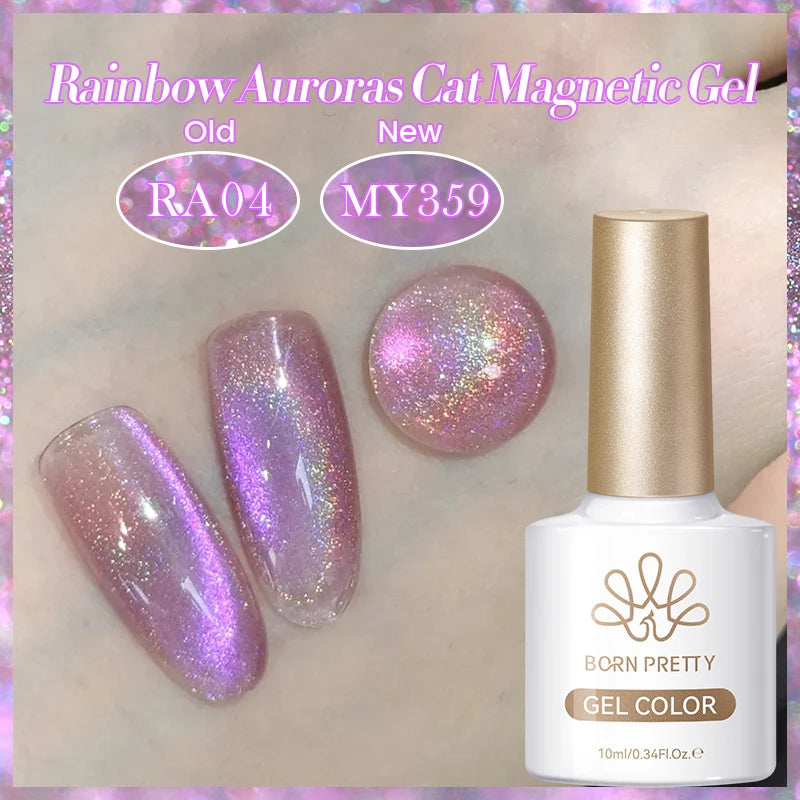BORN PRETTY 10ml Autumn Gold Pink Glitter Cat Magnetic Gel Nail Polish Jelly Pink Semi Permanent Soak Off UV LED Varnish
