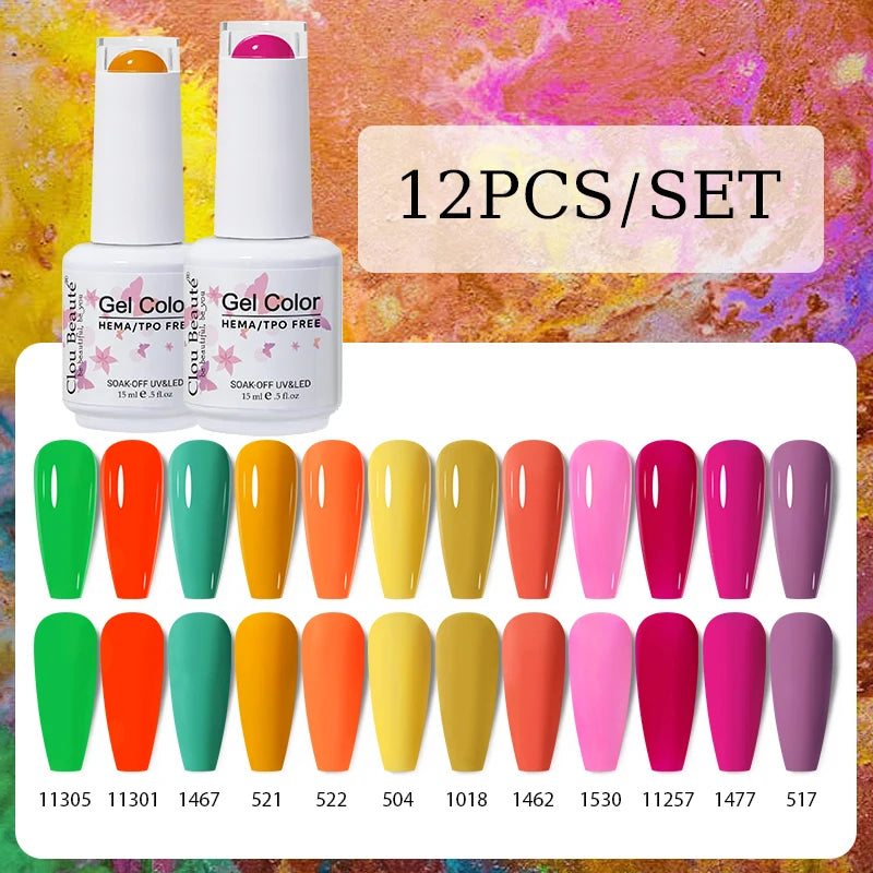 Clou Beaute 12pcs Gel Nail Polish Manicure Set Color 15ml White Glass Bottle Nail Art Kit Vernis Semi Permanent Nail Art Varnish