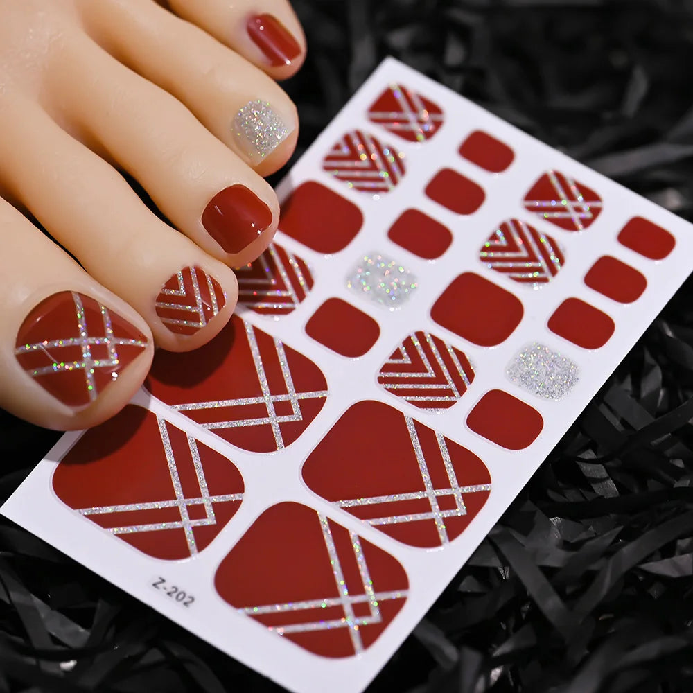 1pcs 22tips Gradient Glitter Full Toe Nail Wraps 3D Shiny Omber Pink/Purple/blue Toe Nail Polish Stickers Baking Free Toe Strips
