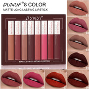 6Pcs/8Pcs Matte Color Lasting Lip Gloss Set Three-Dimensional Plastic Lips Waterproof Anti-Sweat Non-Stick Cup Lipstick Set