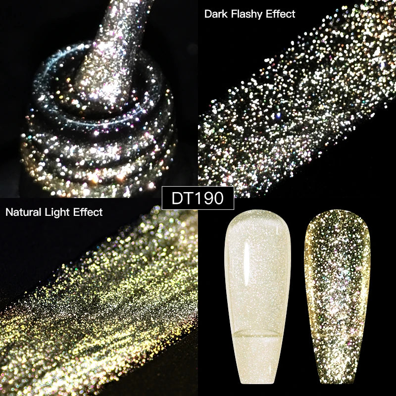 MEET ACROSS 7ml Reflective Glitter Gel Nail Polish Pink Green Purple Sparkling Soak Off UV Gel Polish for Manicure DIY Nail Art