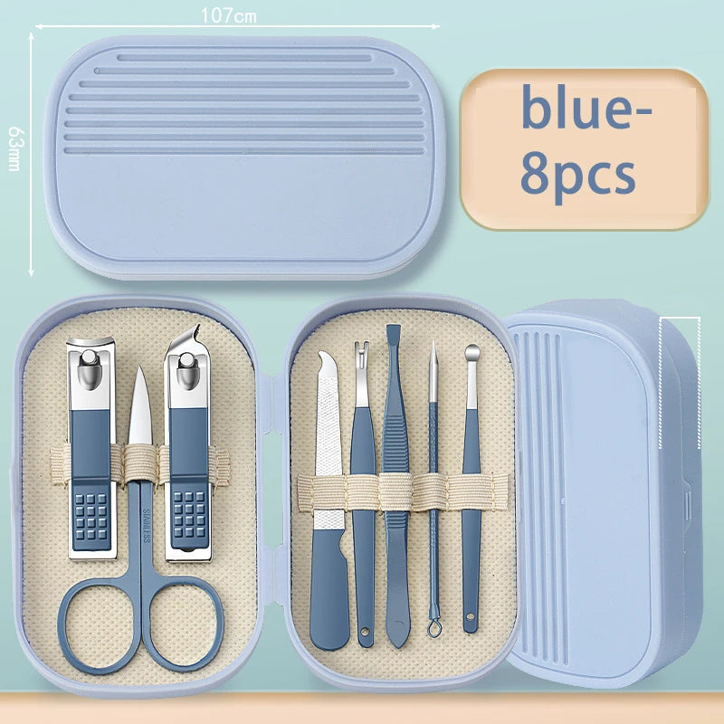 8/14 Piece Deluxe Manicure & Pedicure Set Pink And Blue Stainless Steel Nail Scissors, Clippers, Ear Digging Spoon for Men Women