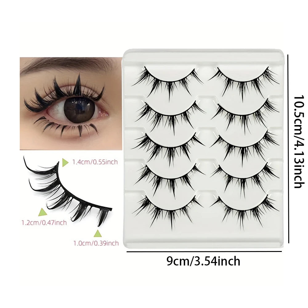 5 Pairs Manga Lashes Natural Look Wispy False Eyelashes Fluffy 3D Volume Spiky Anime Fake Eyelashes for Cosplay Daily Makeup
