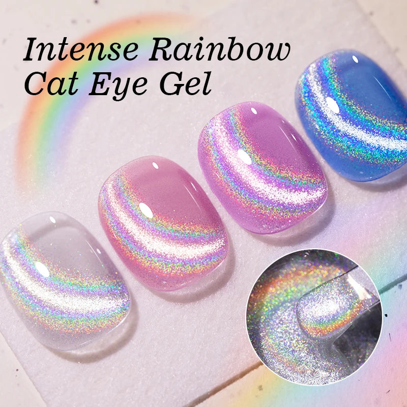 AWStorG Intense Rainbow Cat Eye Gel 5ml Holographic Laser Magnetic Nail Gel Soak Off UV LED Gel Polish Shiny Rainbow Manicur