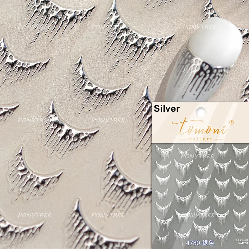 Geometric Lines Star Love Heart Chain Silver Gold Lava Letter Flower Growth Ring Number 5D DIY Nail Art Stickers Manicure Decals