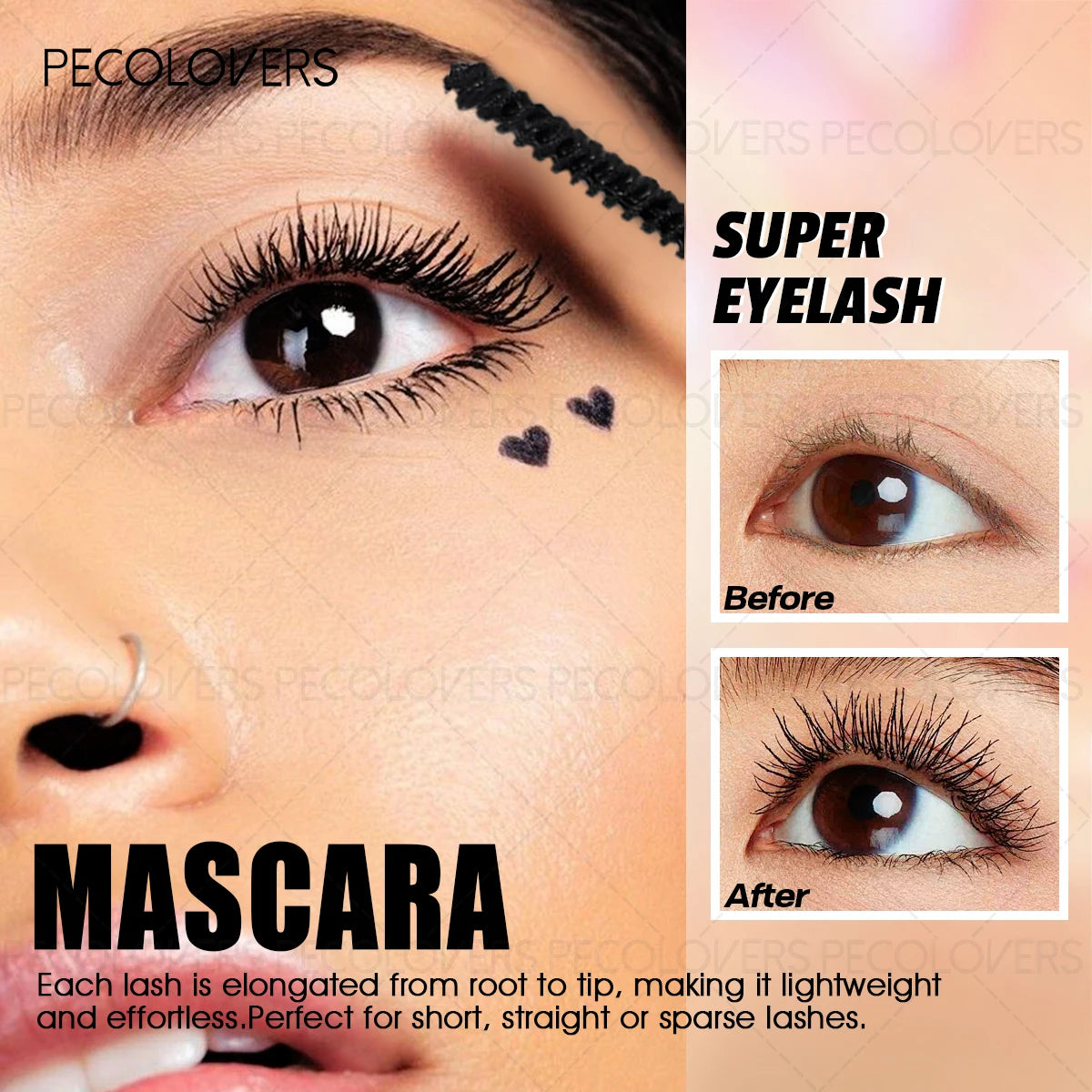 4D Silk Fiber Mascara, Waterproof Lengthening Curling, Waterproof Clump-free Long-lasing, with Thin Brush, Beginner-Friendly