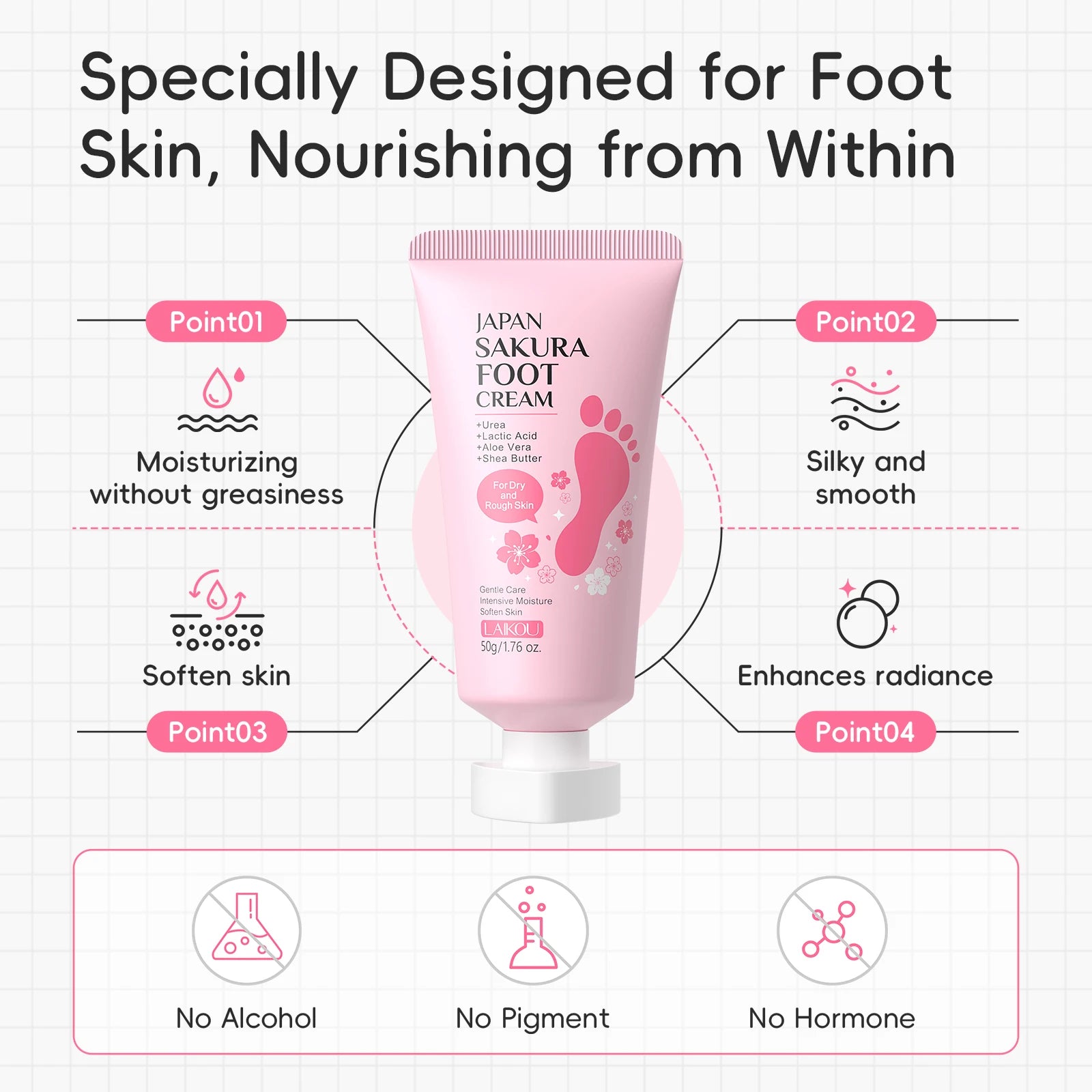 LAIKOU Japan Sakura Foot Cream 50g Exfoliating Moisturizing Softening Dry Rough Skin Foot Care
