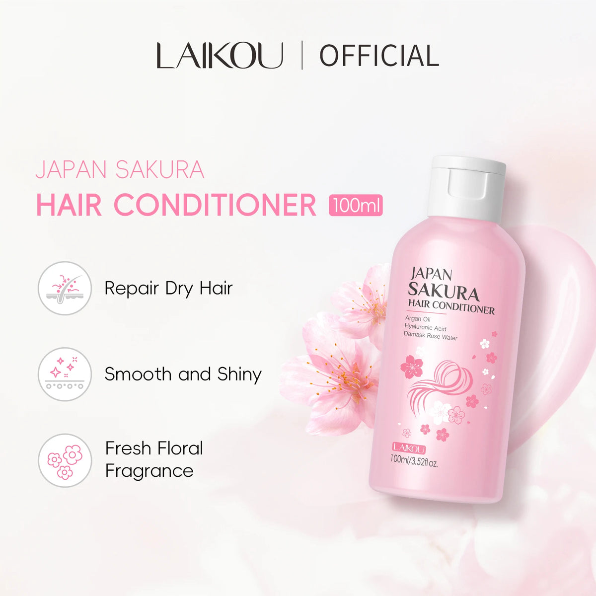 LAIKOU Japan Sakura Hair Conditioner Moisturizing Conditioner Smooth Shine Treatment Floral Scent Hair Repair 400ml
