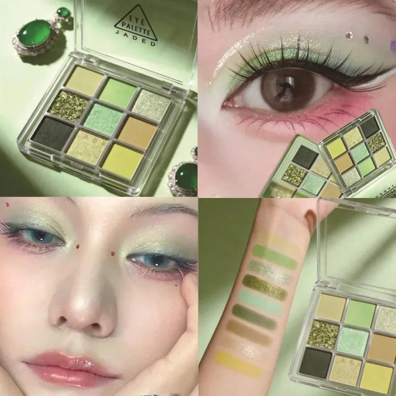 9 Color Mint Green Eyeshadow Palette Long Lasting Pearlescent Shimmer Matte Forest Look Eyeshadow Powder Eyes Makeup Cosmetics