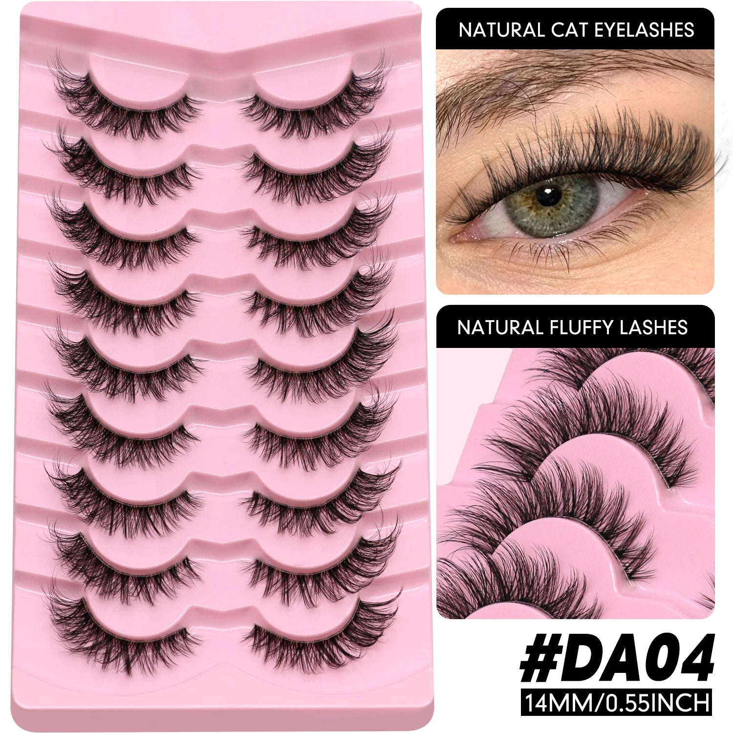 LASVIREY Fluffy Cat Eye Lashes Natural Mink Lashes Clear Band Natural Fluffy D Curl  Lashes Extension Full Strip False Eyelashes