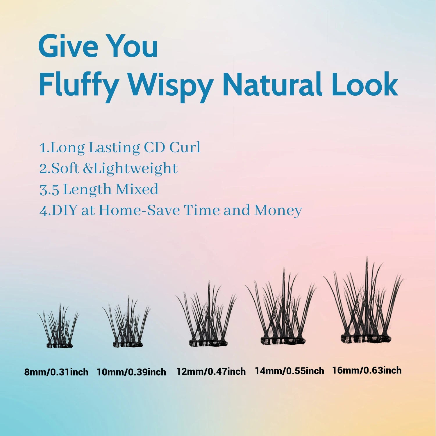 Self-Adhesive False Eyelashes, 96 Pieces, Wispy Natural Look, Black, for Home Use (D-Mix8-16 mm), Press-On Invisible Eyelashes Suitable for Beginners