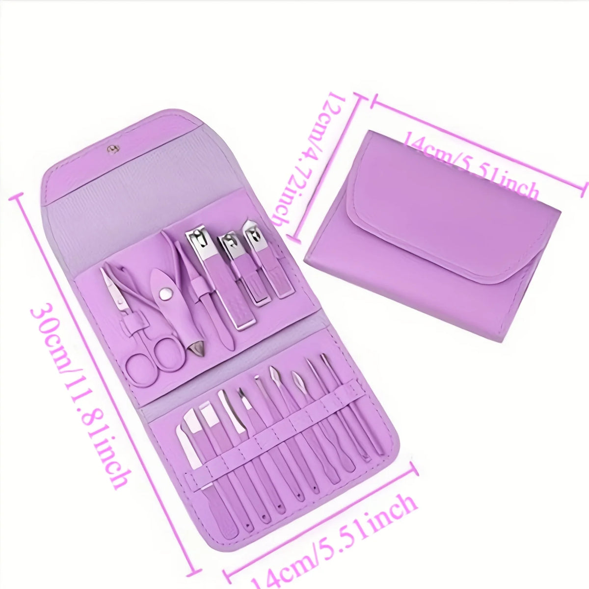 16Pcs Manicure Pedicure Tool Set Stainless Steel Nail Clipper Kit with Storage Bag Cuticle Nail Care Beauty Grooming Tools