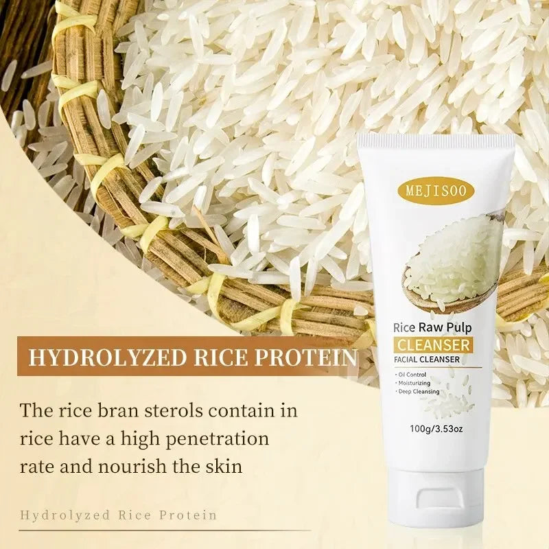 Rice Raw Pulp Facial Cleanser Face Wash Foam Skincare Moisturizing Skin Brightening Rejuvenation Face Cleanser Skin Care